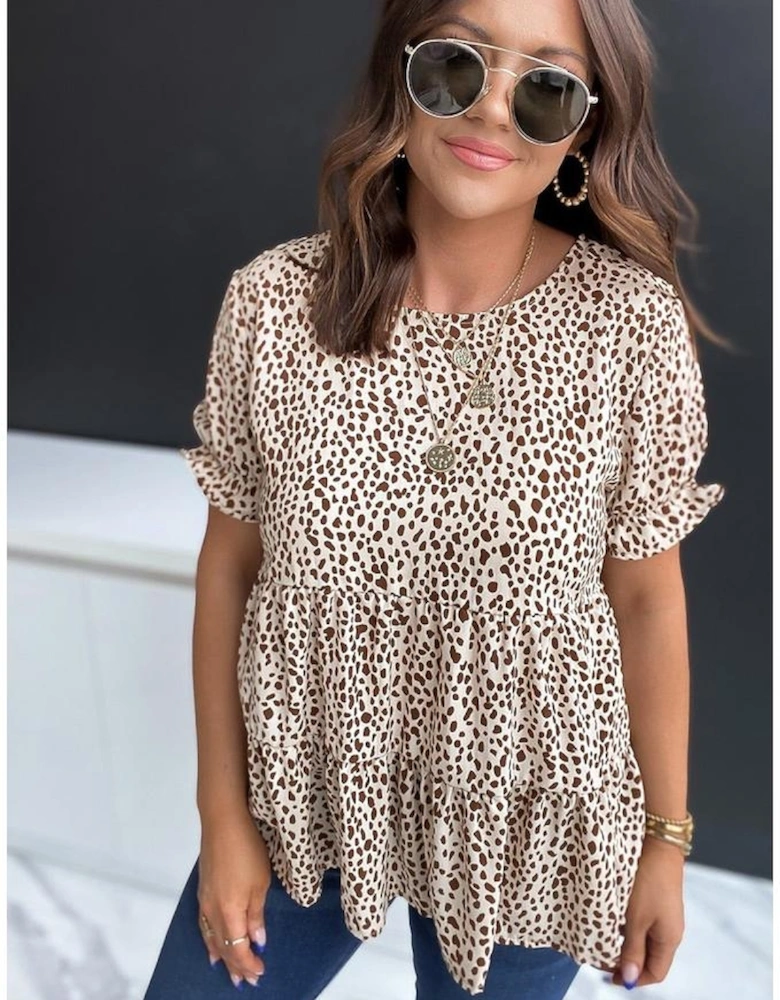 Azura Exchange Leopard Tiered Short Sleeve Top
