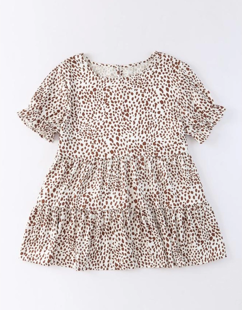 Azura Exchange Leopard Tiered Short Sleeve Top