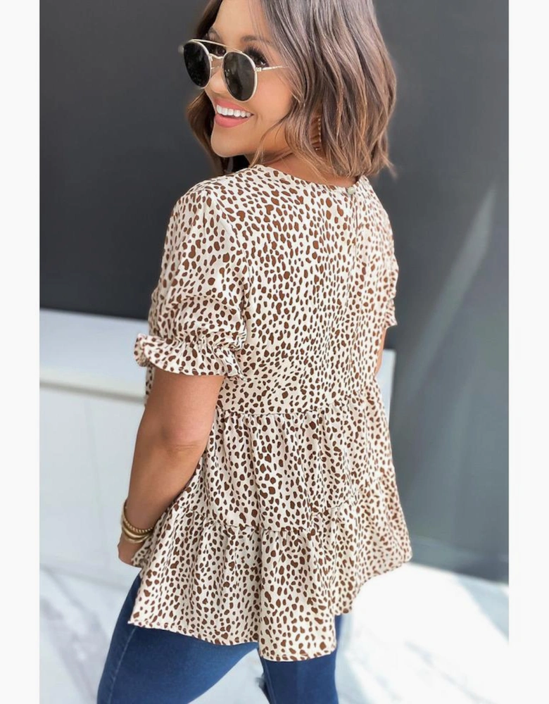 Azura Exchange Leopard Tiered Short Sleeve Top
