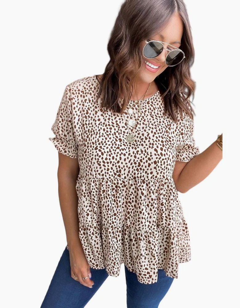 Azura Exchange Leopard Tiered Short Sleeve Top
