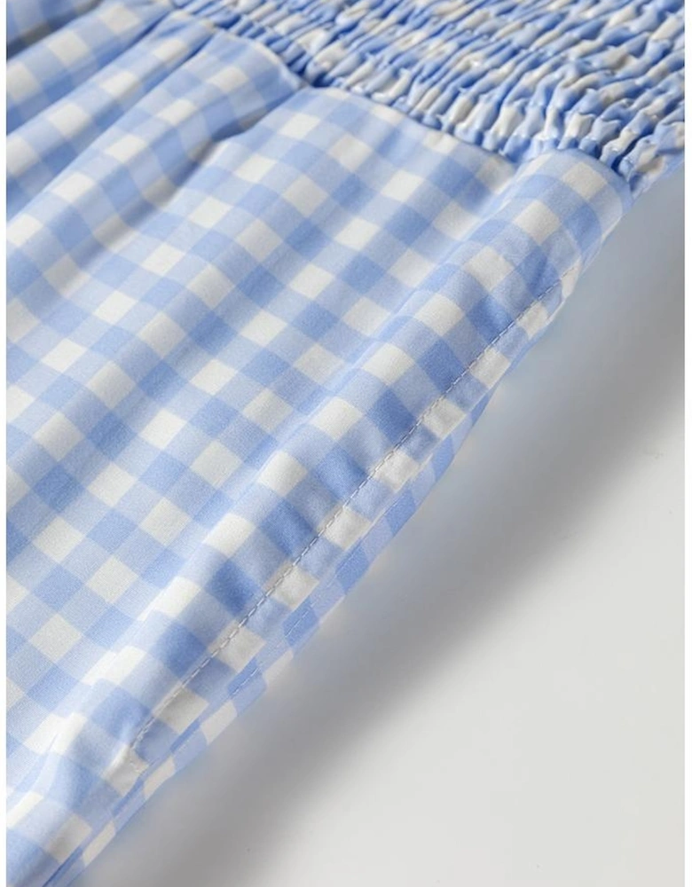 Myosotis Plaid Print Smocked High Waist Womens Loose Pants