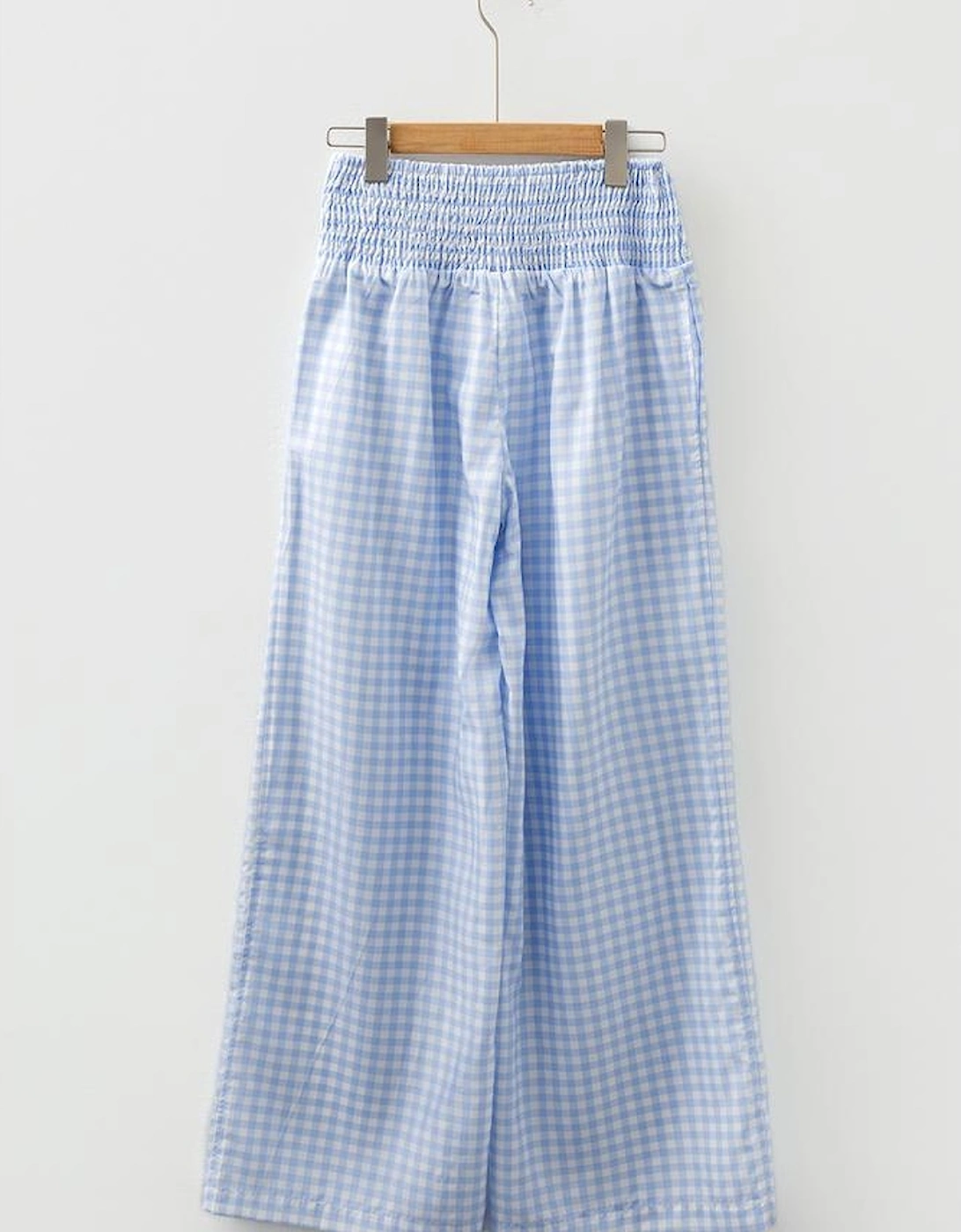 Myosotis Plaid Print Smocked High Waist Womens Loose Pants