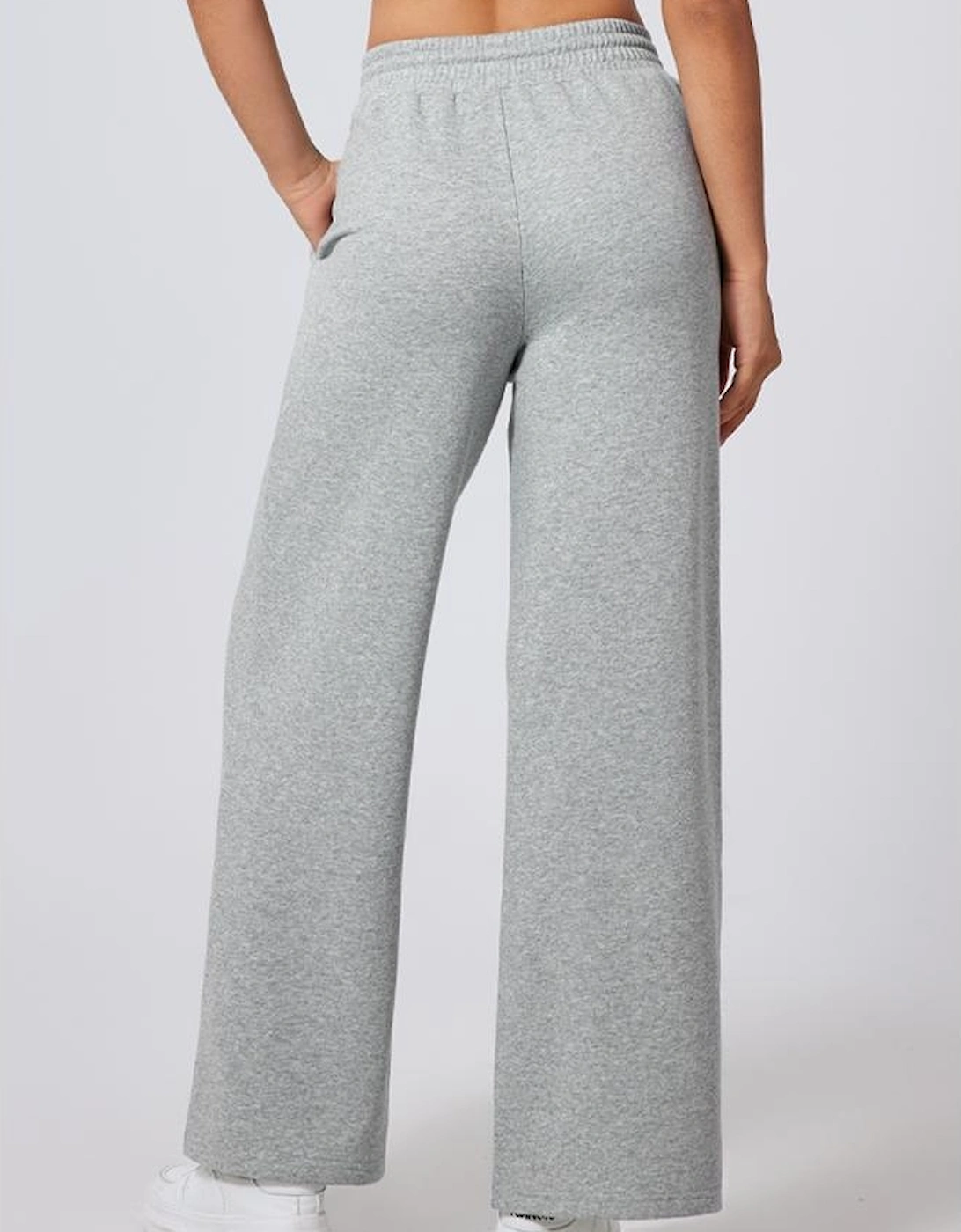 Gray Seamed Drawstring High Waist Wide Leg Sweatpants