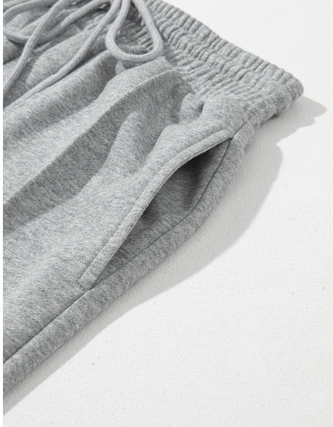 Gray Seamed Drawstring High Waist Wide Leg Sweatpants