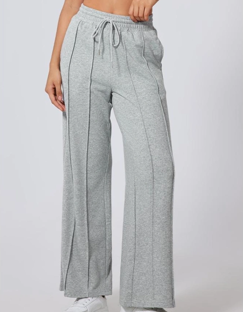 Gray Seamed Drawstring High Waist Wide Leg Sweatpants