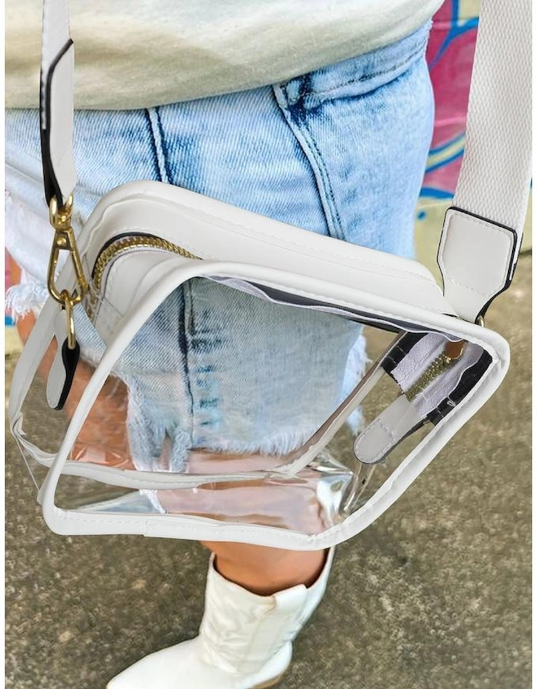 White Clear PVC Leather Strap Crossbody Bag