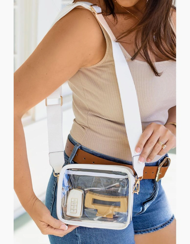 White Clear PVC Leather Strap Crossbody Bag