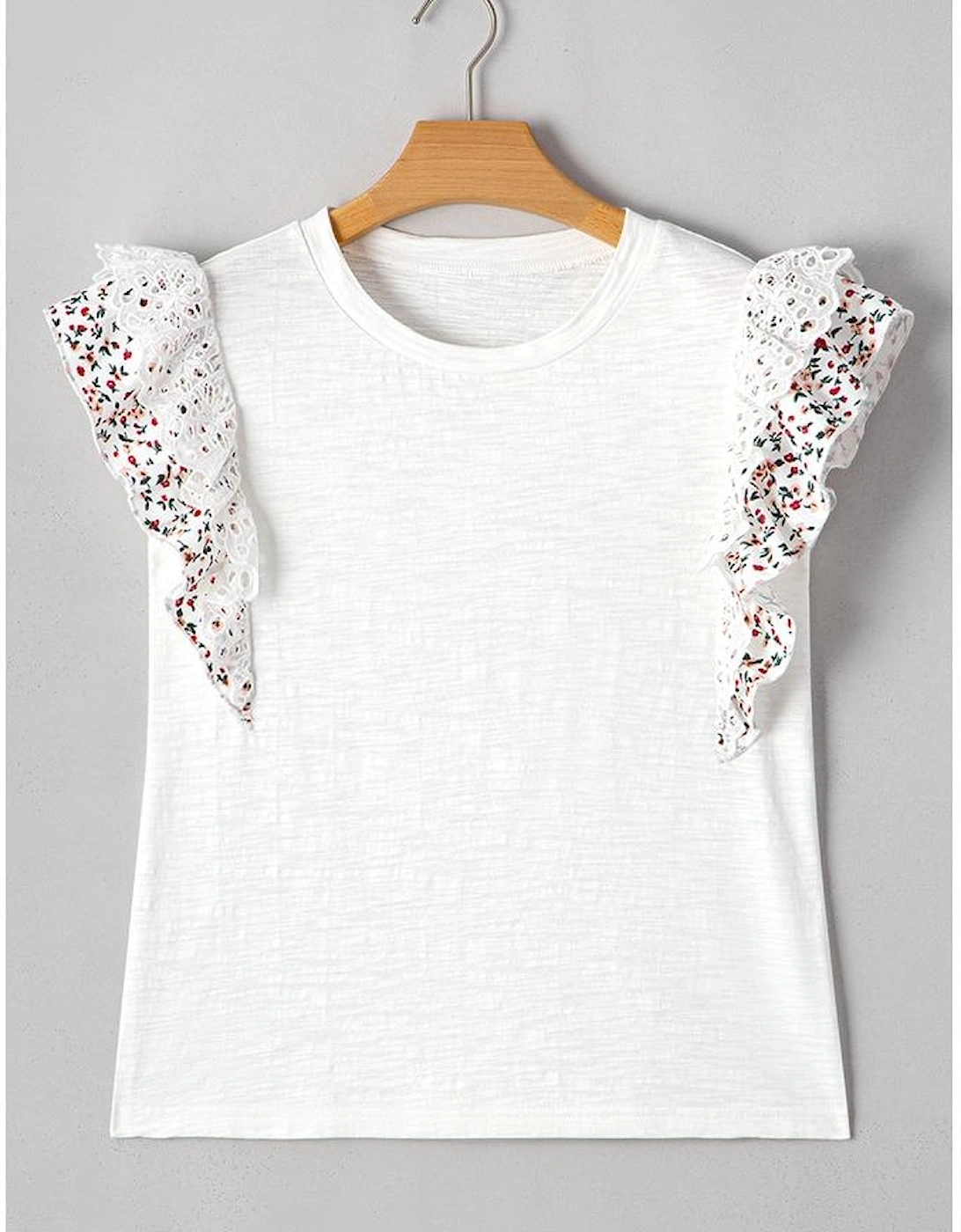 White Floral Lace Eyelet Patched Butterfly Sleeve Blouse