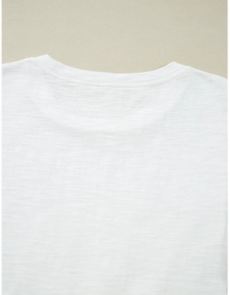 White Floral Lace Eyelet Patched Butterfly Sleeve Blouse