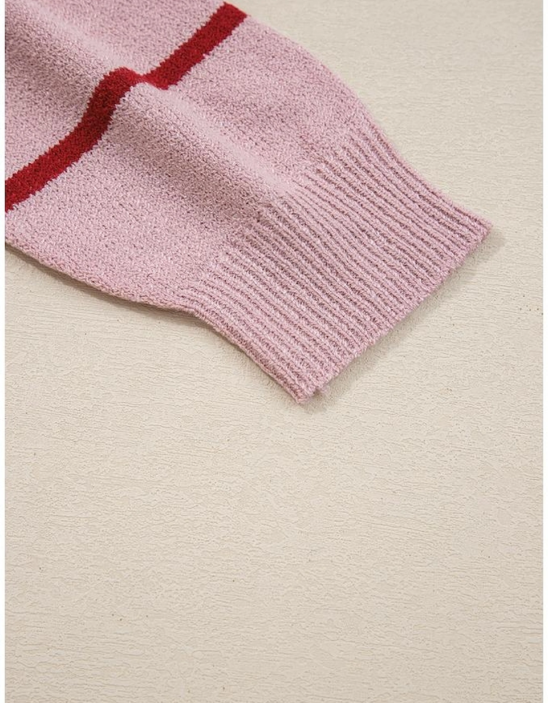 Pink Stripe Ribbed Edge Drop Shoulder Sweater