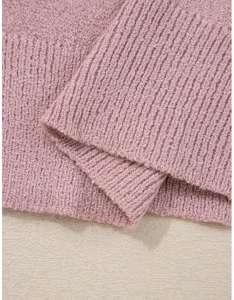 Pink Stripe Ribbed Edge Drop Shoulder Sweater