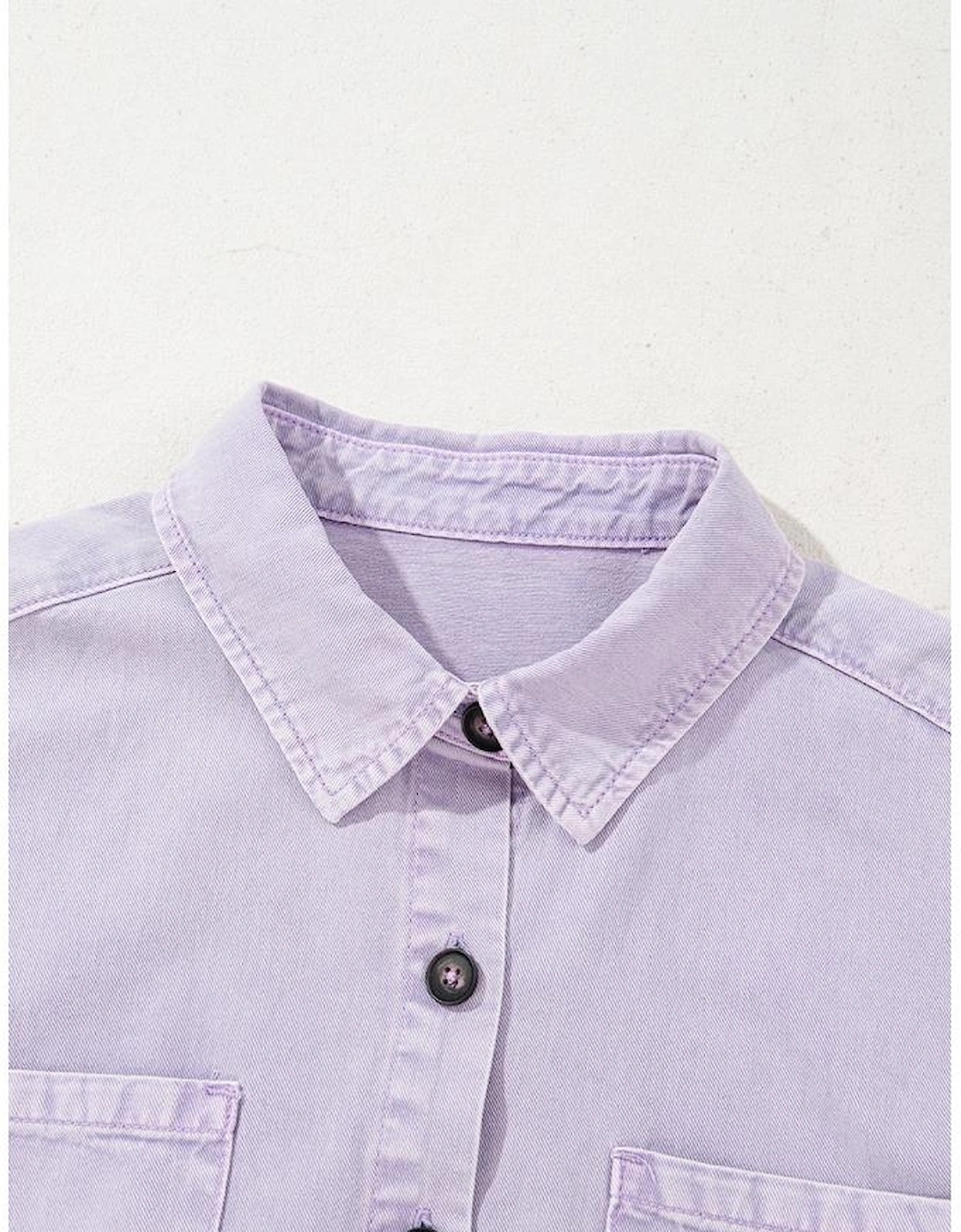 Orchid Petal Short Sleeve Double Chest Pocket Denim Shirt Dress