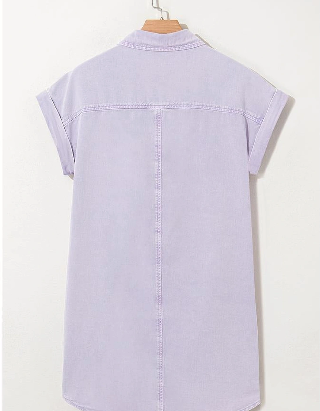 Orchid Petal Short Sleeve Double Chest Pocket Denim Shirt Dress