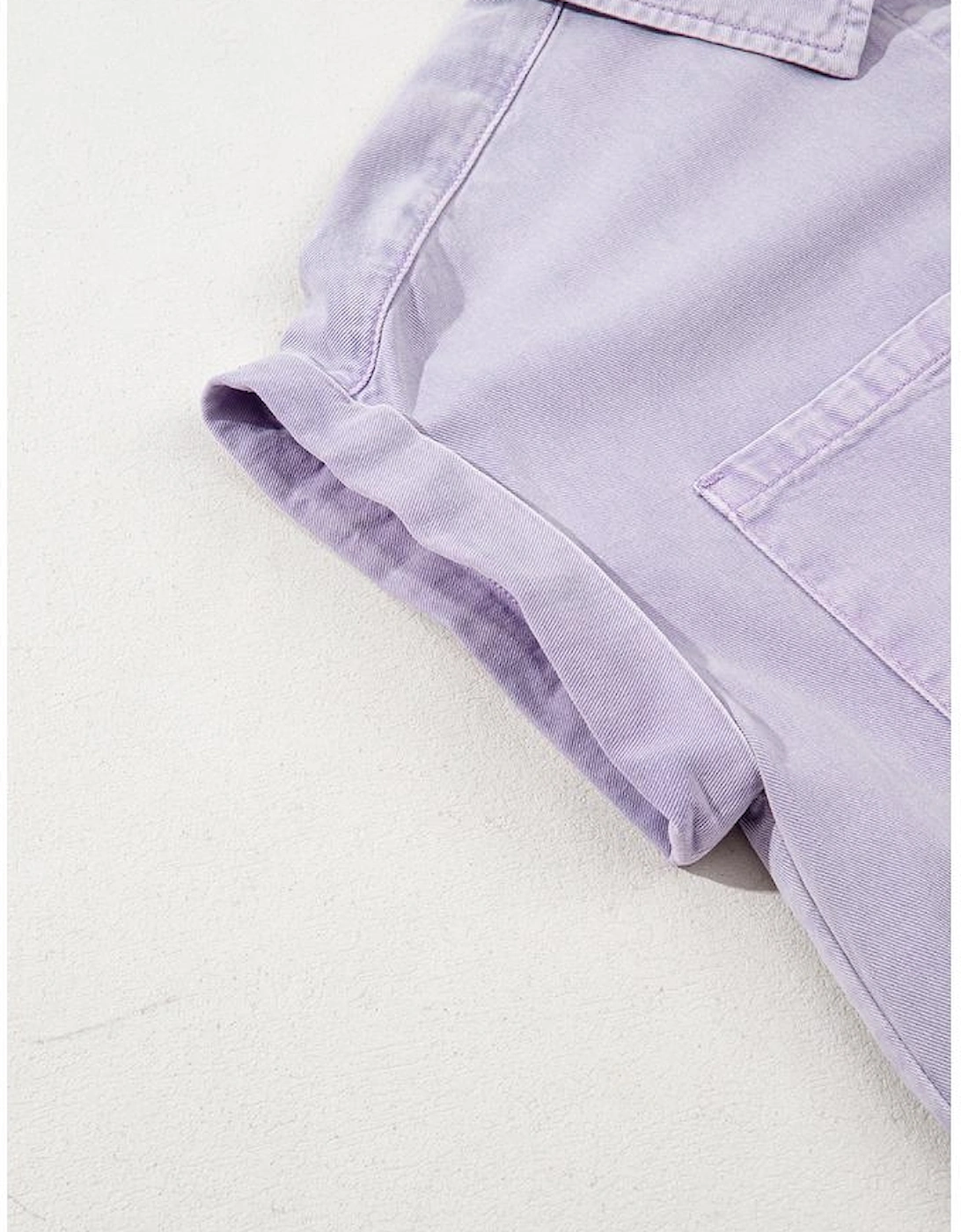 Orchid Petal Short Sleeve Double Chest Pocket Denim Shirt Dress