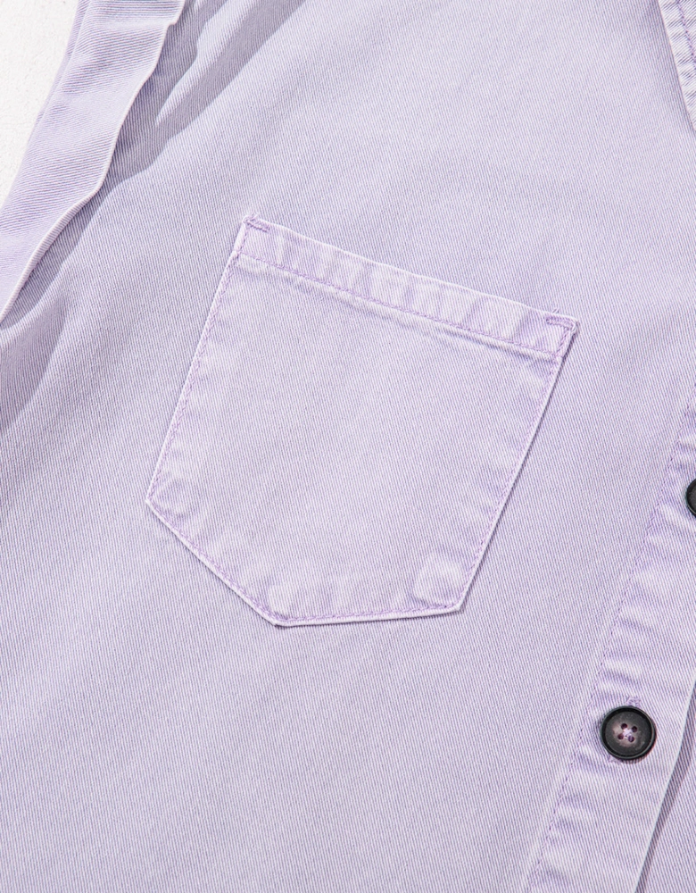 Orchid Petal Short Sleeve Double Chest Pocket Denim Shirt Dress