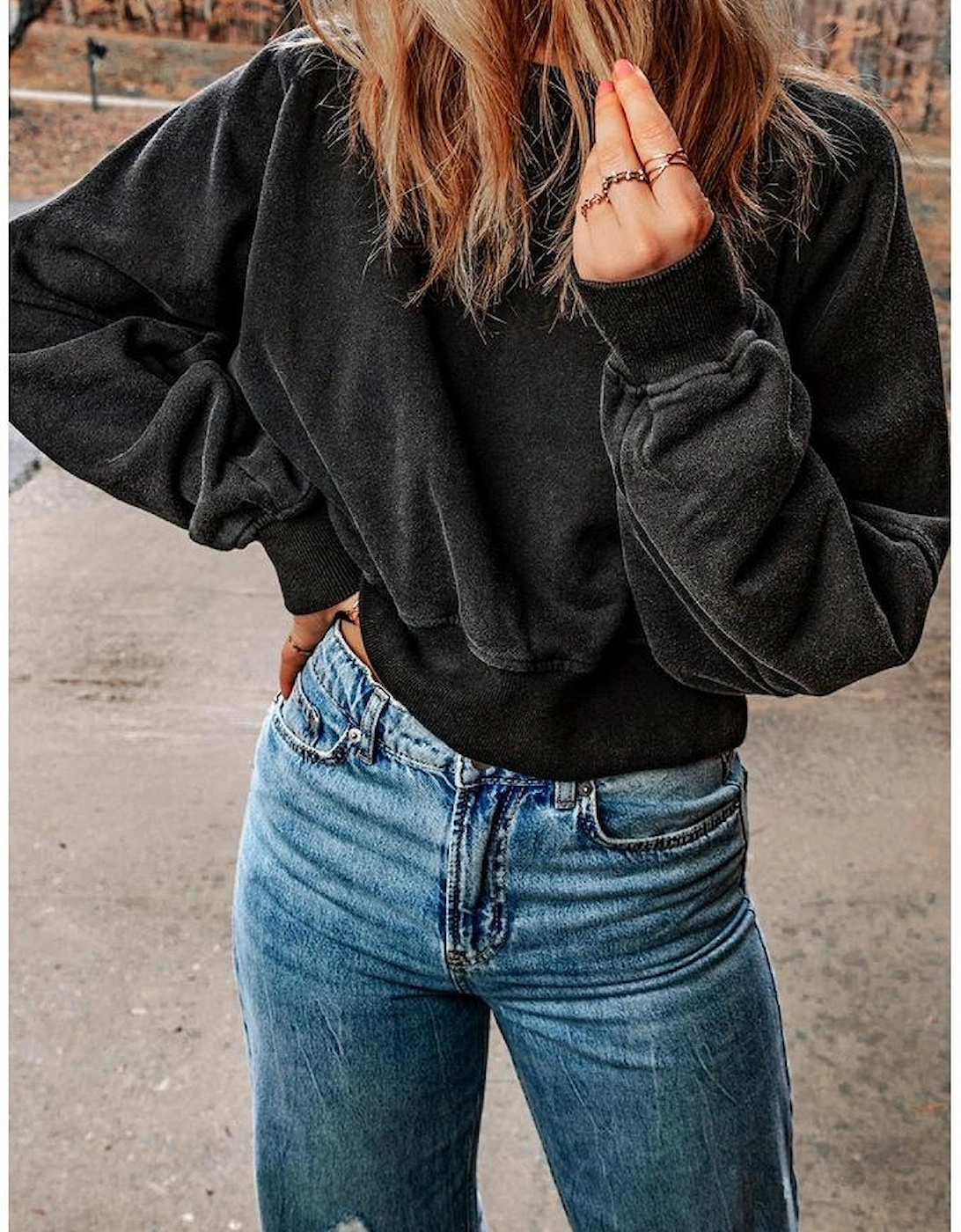 Black Acid Wash V-shape Open Back Sweatshirt, 15 of 14