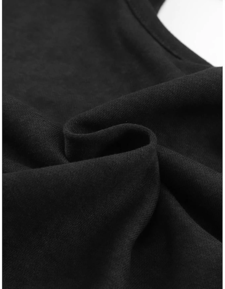 Black Acid Wash V-shape Open Back Sweatshirt