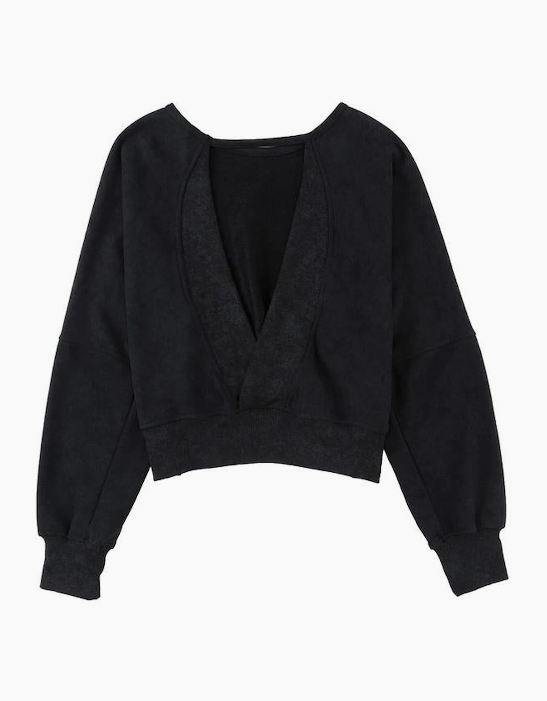 Black Acid Wash V-shape Open Back Sweatshirt