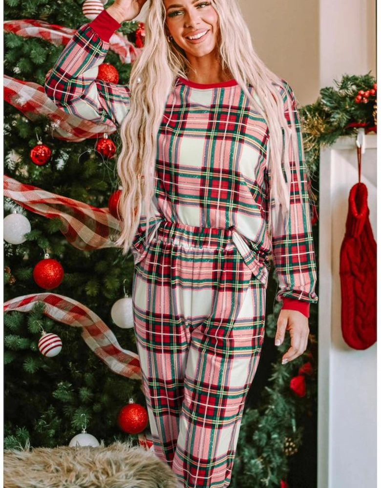 Red Christmas Plaid Allover Top and Pants Lounge Set