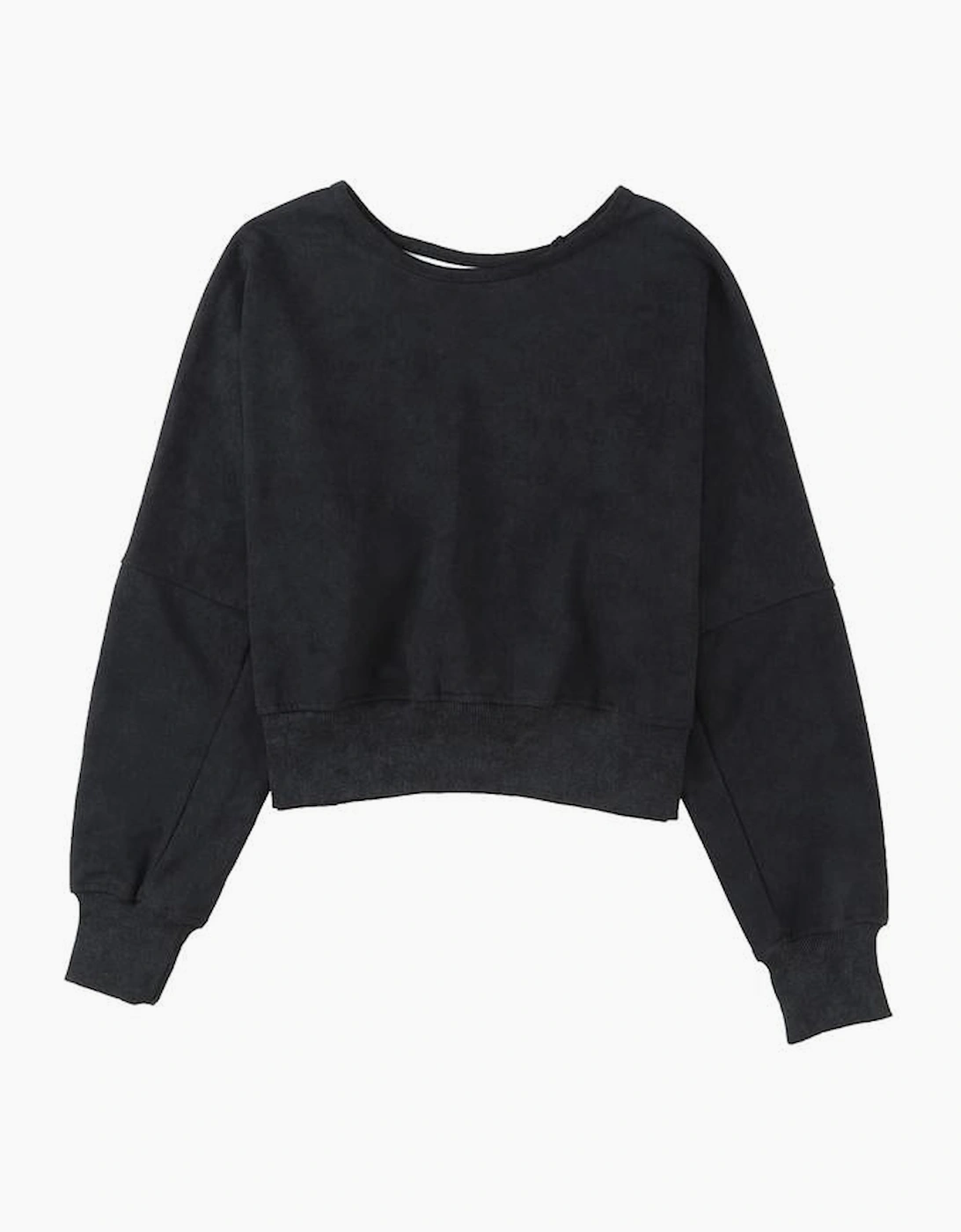 Black Acid Wash V-shape Open Back Sweatshirt