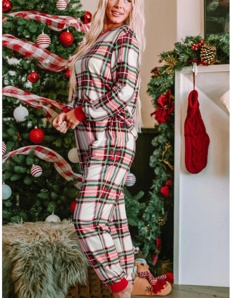 Red Christmas Plaid Allover Top and Pants Lounge Set