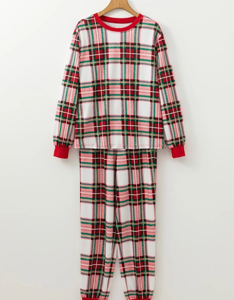 Red Christmas Plaid Allover Top and Pants Lounge Set