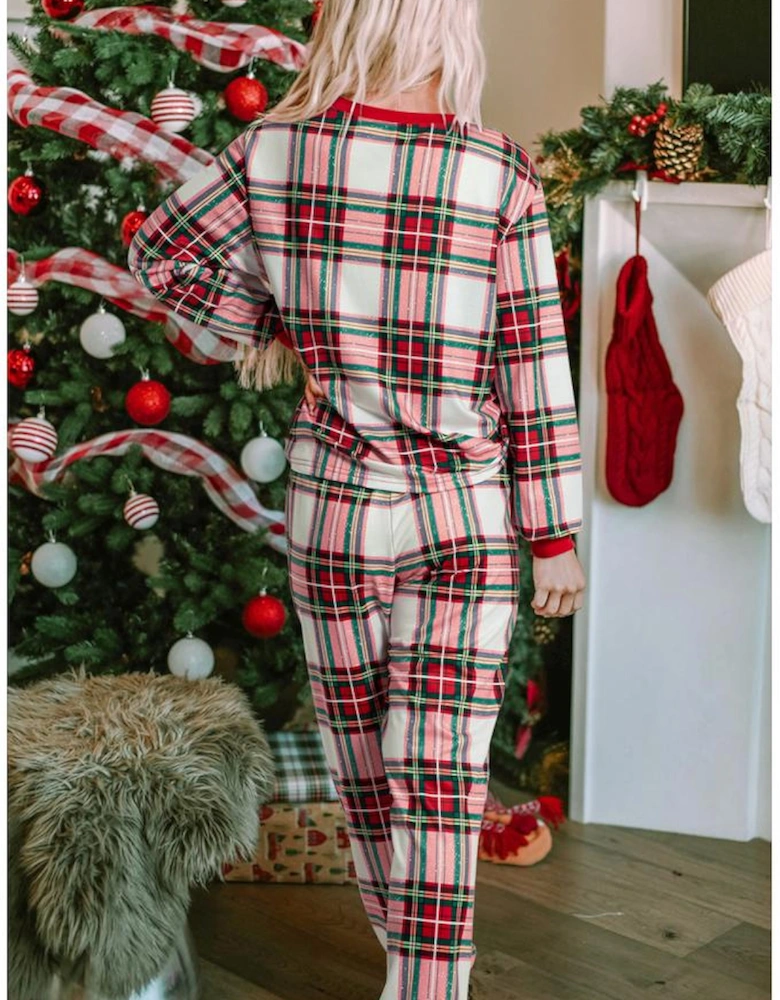 Red Christmas Plaid Allover Top and Pants Lounge Set