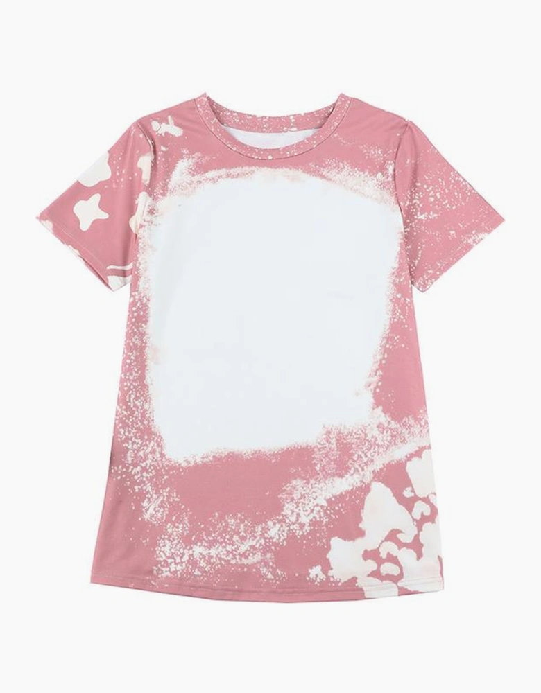Pink Tie Dye Color Bleached Short Sleeve T Shirt