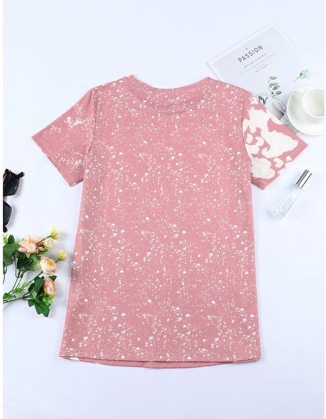 Pink Tie Dye Color Bleached Short Sleeve T Shirt