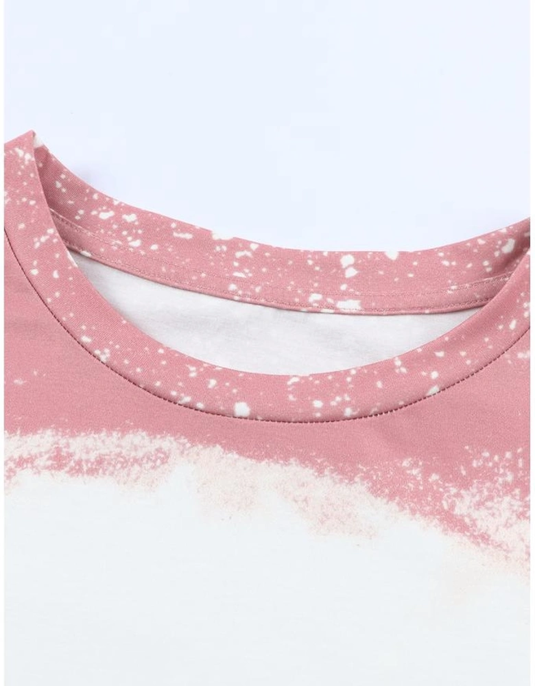 Pink Tie Dye Color Bleached Short Sleeve T Shirt