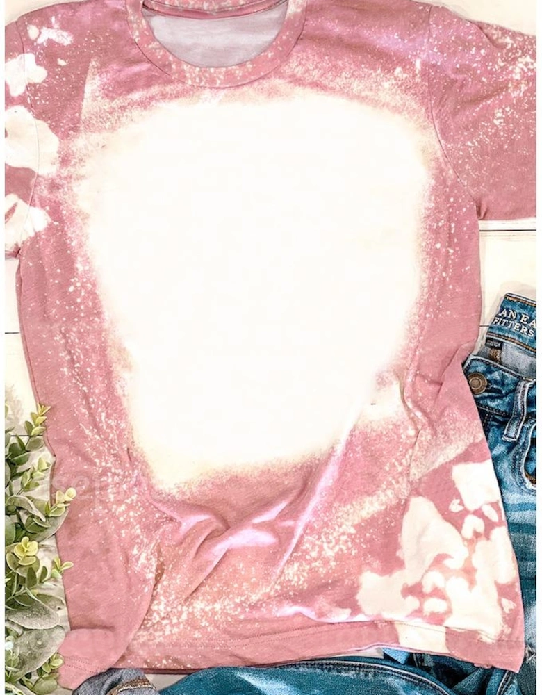 Pink Tie Dye Color Bleached Short Sleeve T Shirt