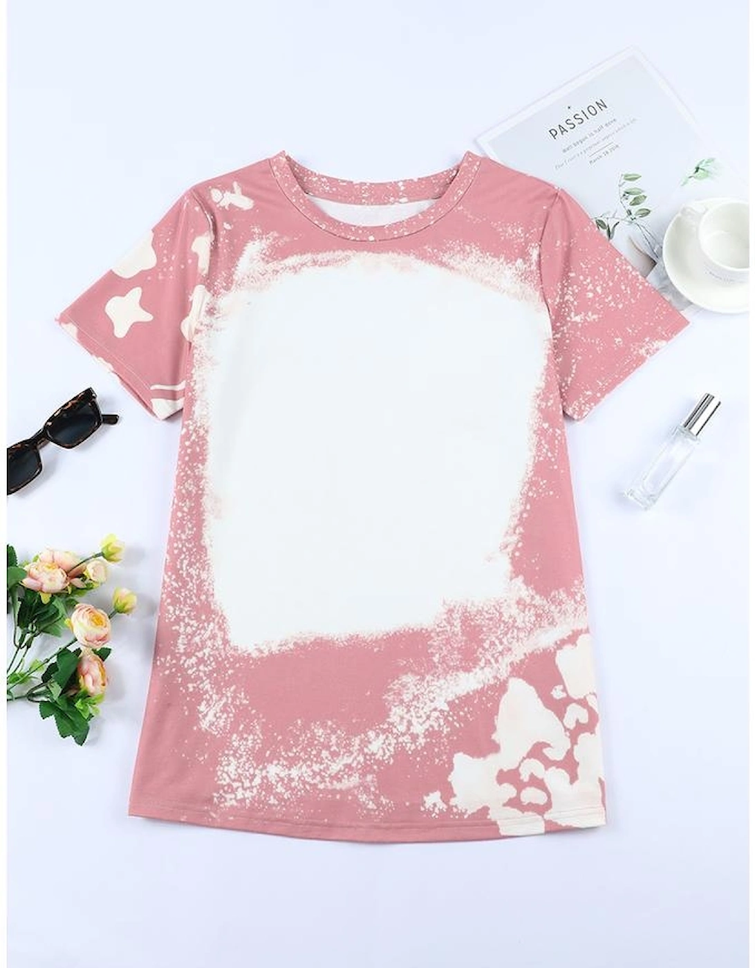 Pink Tie Dye Color Bleached Short Sleeve T Shirt