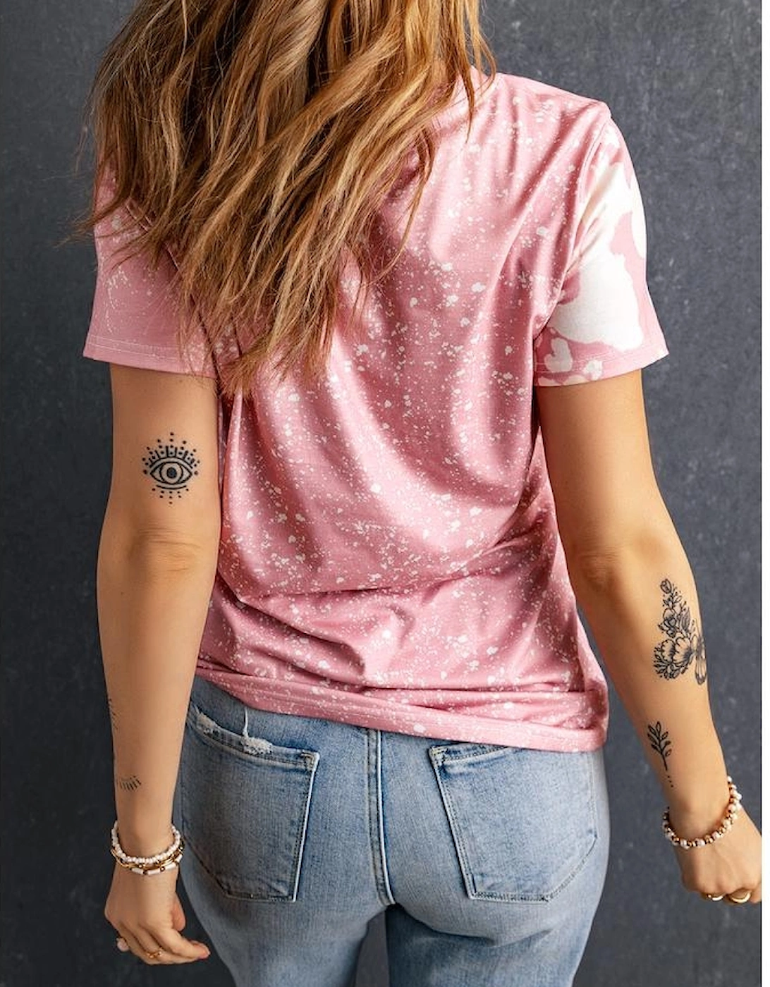 Pink Tie Dye Color Bleached Short Sleeve T Shirt