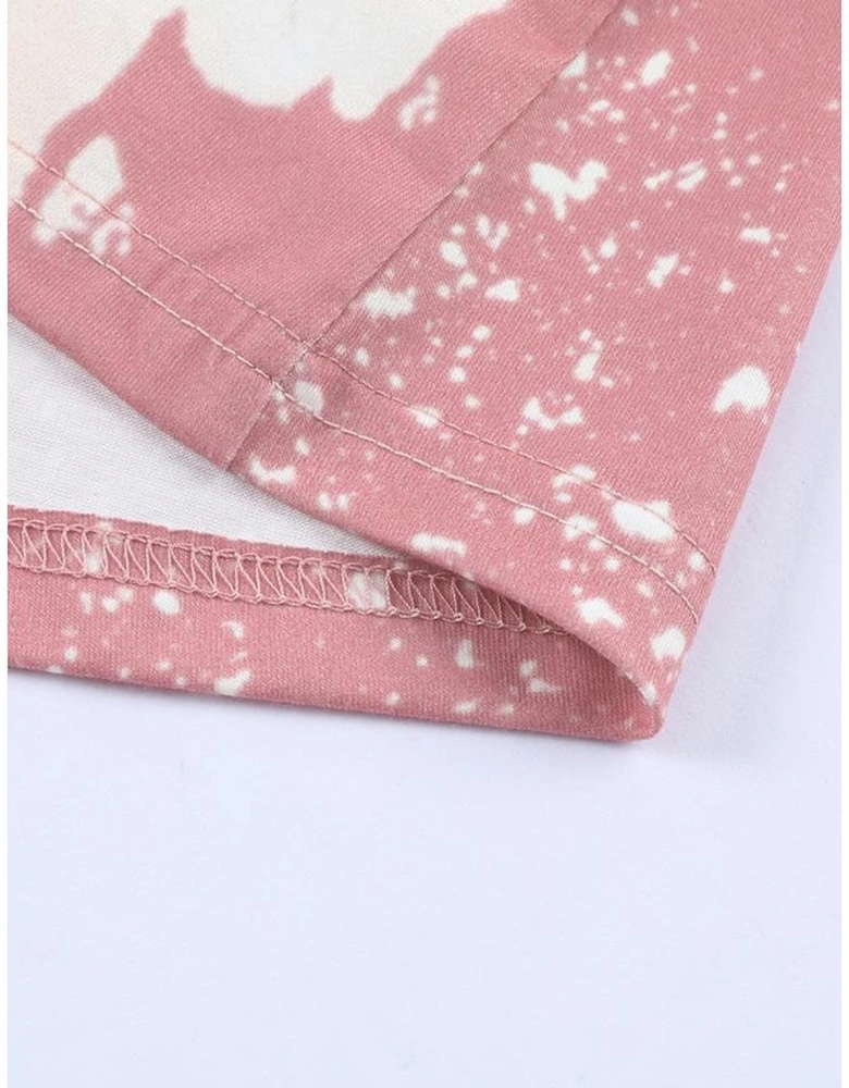 Pink Tie Dye Color Bleached Short Sleeve T Shirt