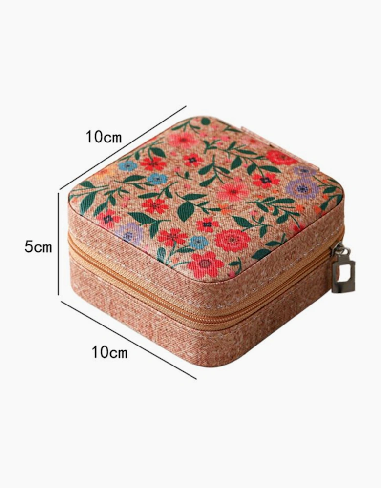 Azura Exchange Camel Retro Floral Print Portable Square Jewelry Box