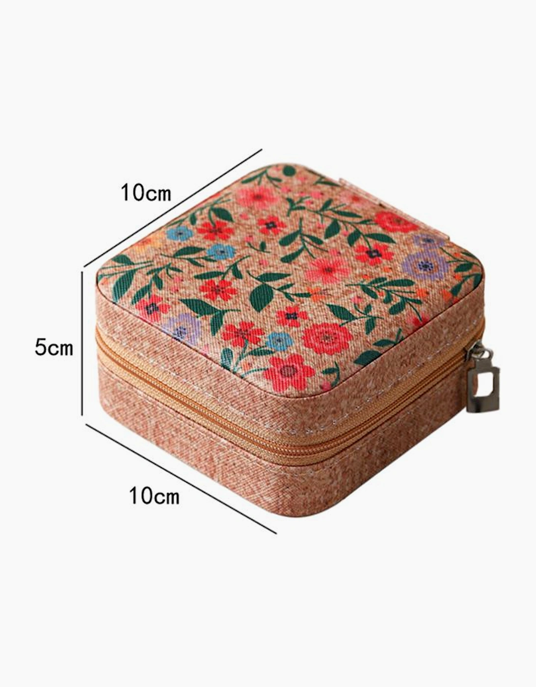 Azura Exchange Camel Retro Floral Print Portable Square Jewelry Box