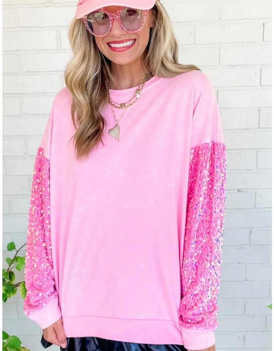 Pink Sequin Patchwork Long Sleeve Pullover Top, 7 of 6
