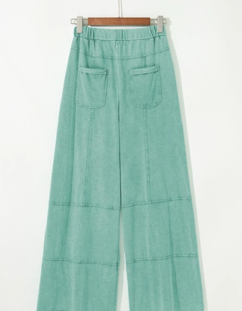 Mint Green Mineral Wash Exposed Seam Drawstring High Waist Wide Leg Cargo Pants
