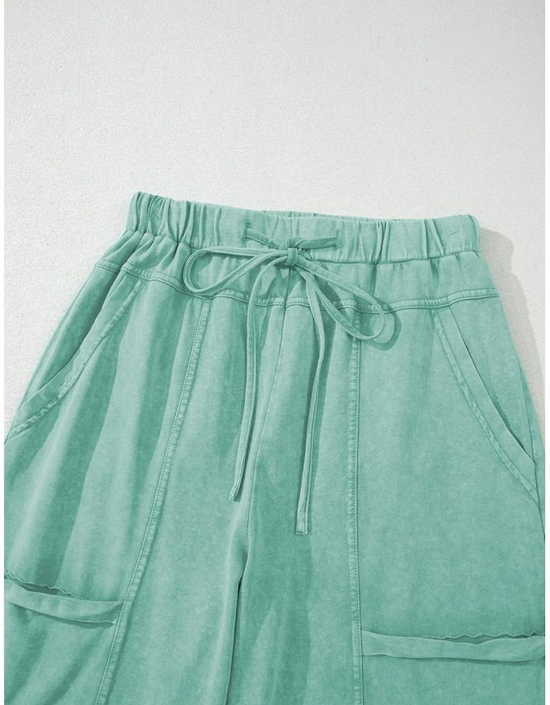 Mint Green Mineral Wash Exposed Seam Drawstring High Waist Wide Leg Cargo Pants