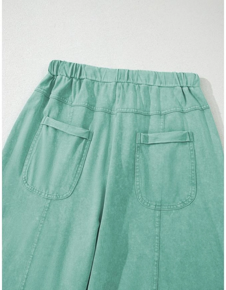 Mint Green Mineral Wash Exposed Seam Drawstring High Waist Wide Leg Cargo Pants