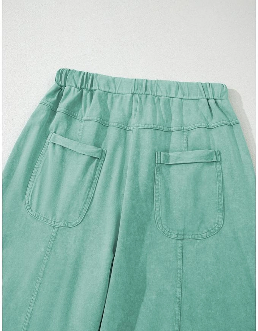 Mint Green Mineral Wash Exposed Seam Drawstring High Waist Wide Leg Cargo Pants