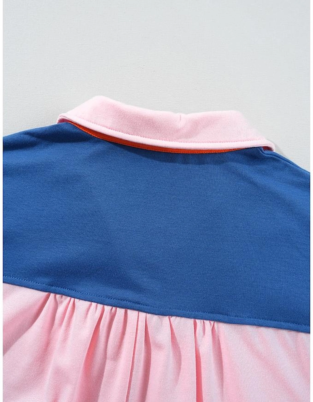 Gossamer Pink Color Block Half Buttoned Ruffled Short Sleeve T Shirt