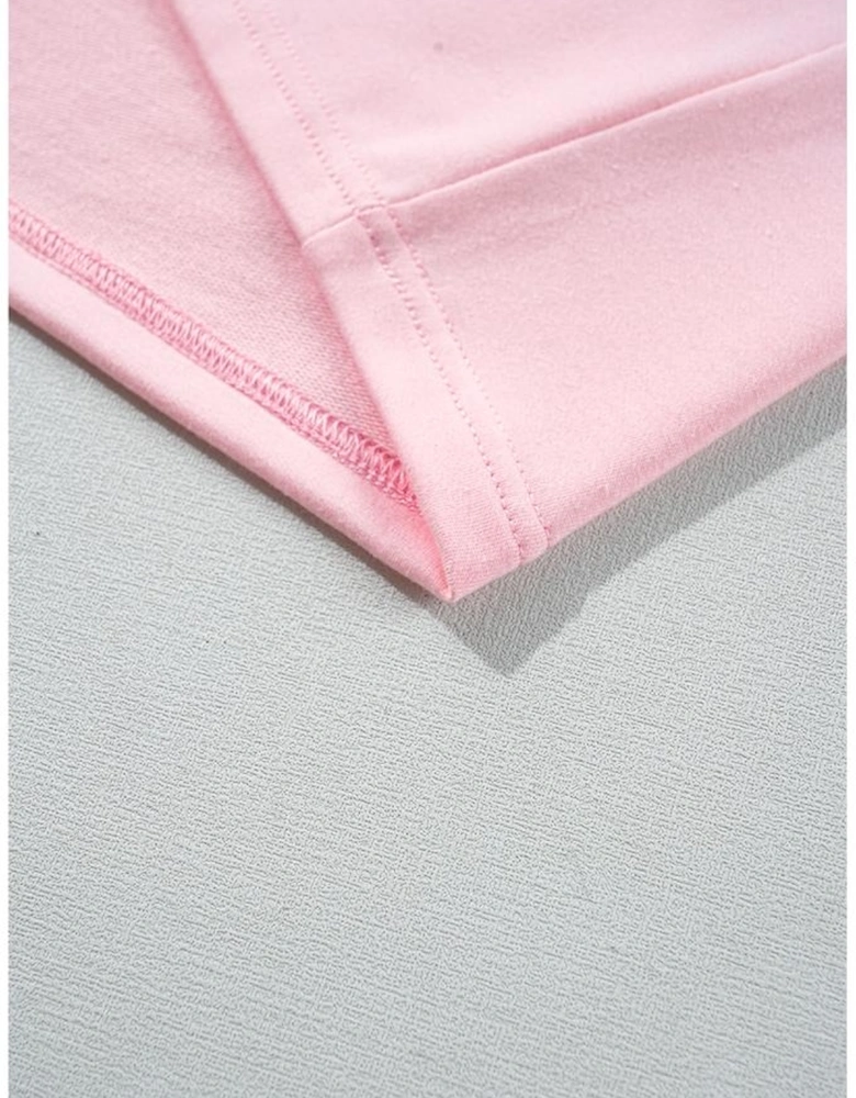 Gossamer Pink Color Block Half Buttoned Ruffled Short Sleeve T Shirt