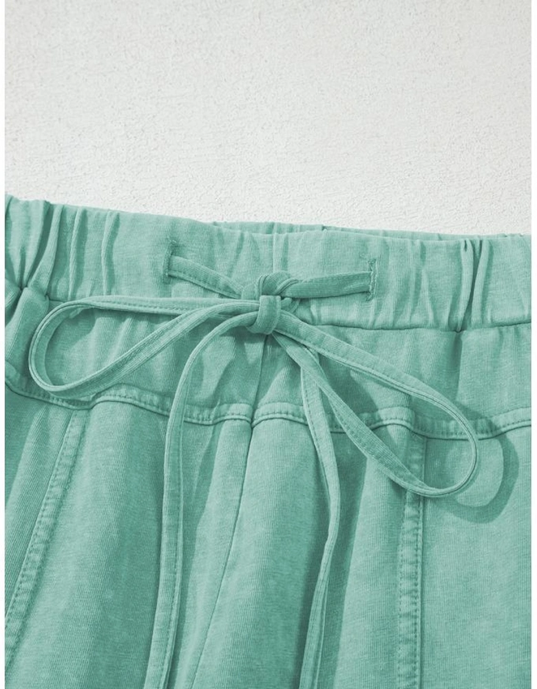 Mint Green Mineral Wash Exposed Seam Drawstring High Waist Wide Leg Cargo Pants