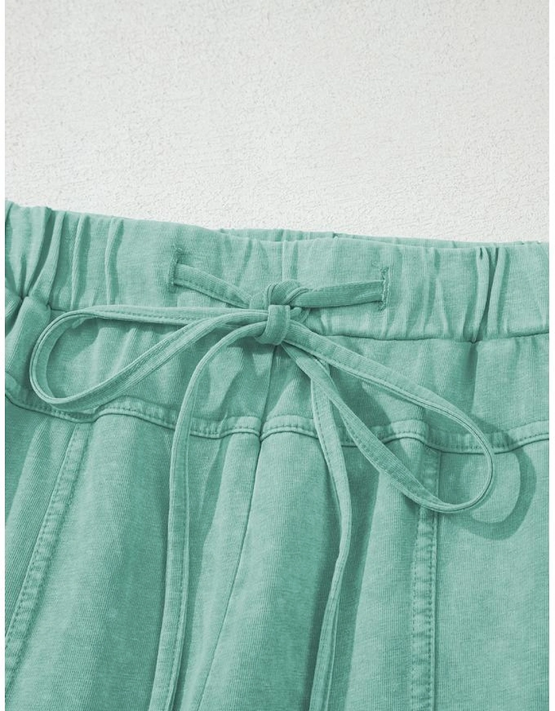 Mint Green Mineral Wash Exposed Seam Drawstring High Waist Wide Leg Cargo Pants