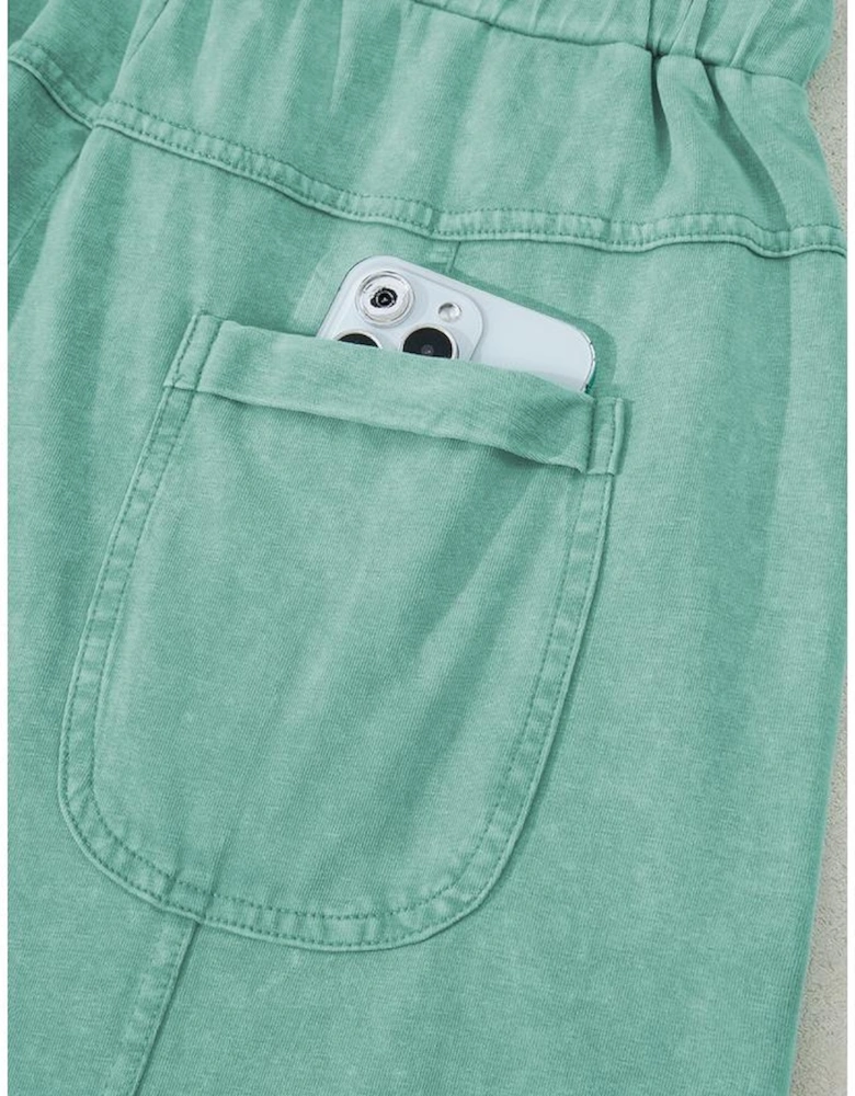 Mint Green Mineral Wash Exposed Seam Drawstring High Waist Wide Leg Cargo Pants