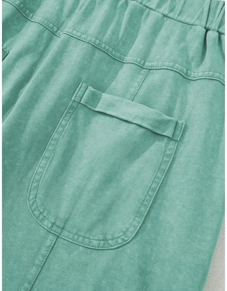 Mint Green Mineral Wash Exposed Seam Drawstring High Waist Wide Leg Cargo Pants