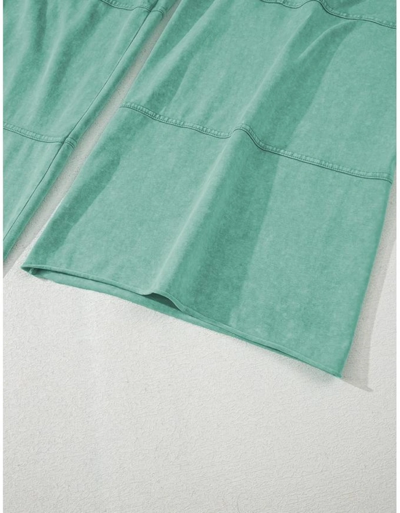 Mint Green Mineral Wash Exposed Seam Drawstring High Waist Wide Leg Cargo Pants