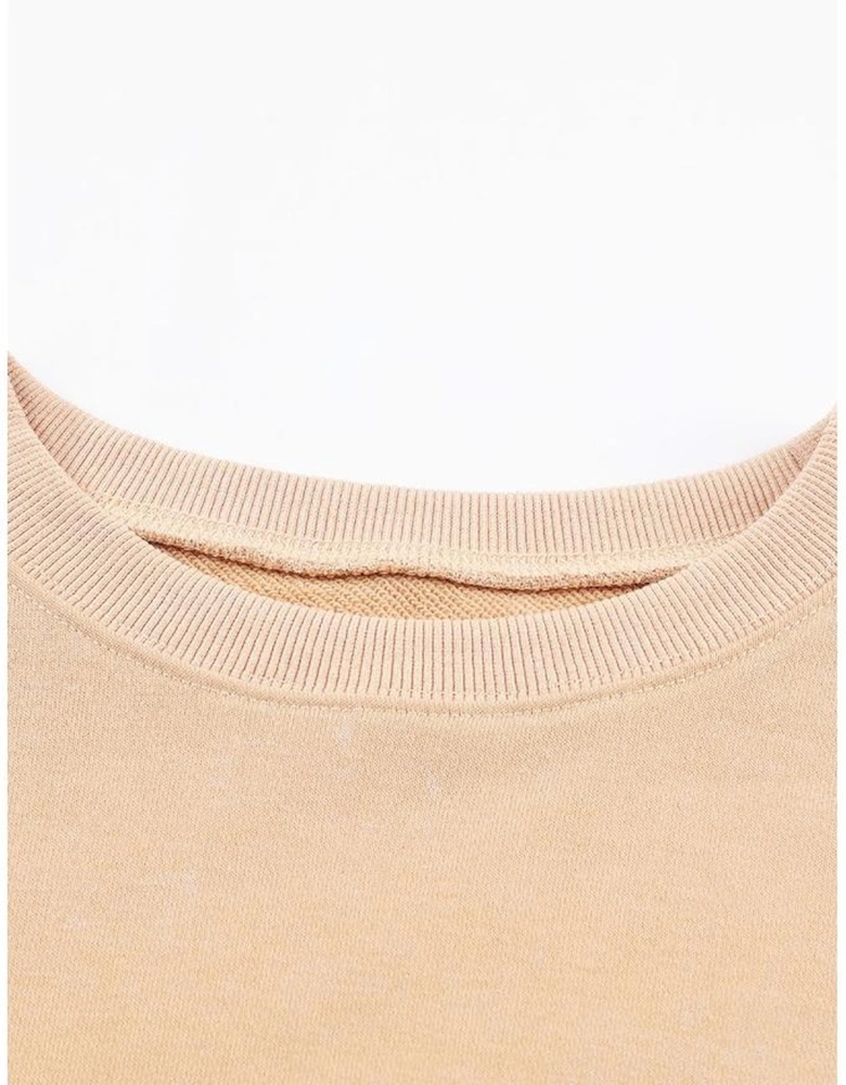 Khaki Drop Shoulder Ribbed Trim Oversized Sweatshirt