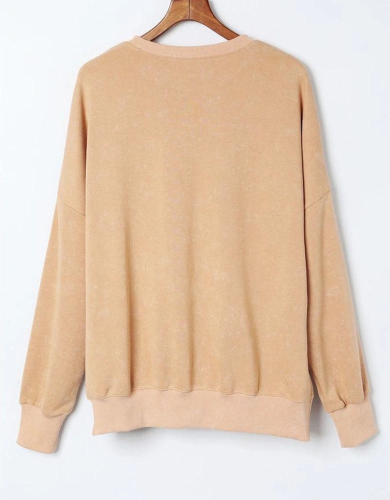 Khaki Drop Shoulder Ribbed Trim Oversized Sweatshirt